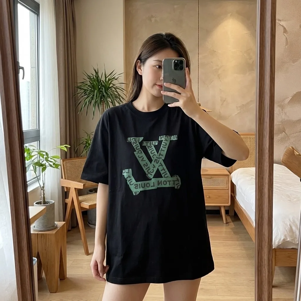 Louis Vuitton/Louis Vuitton green tape presbyopic print short sleeves